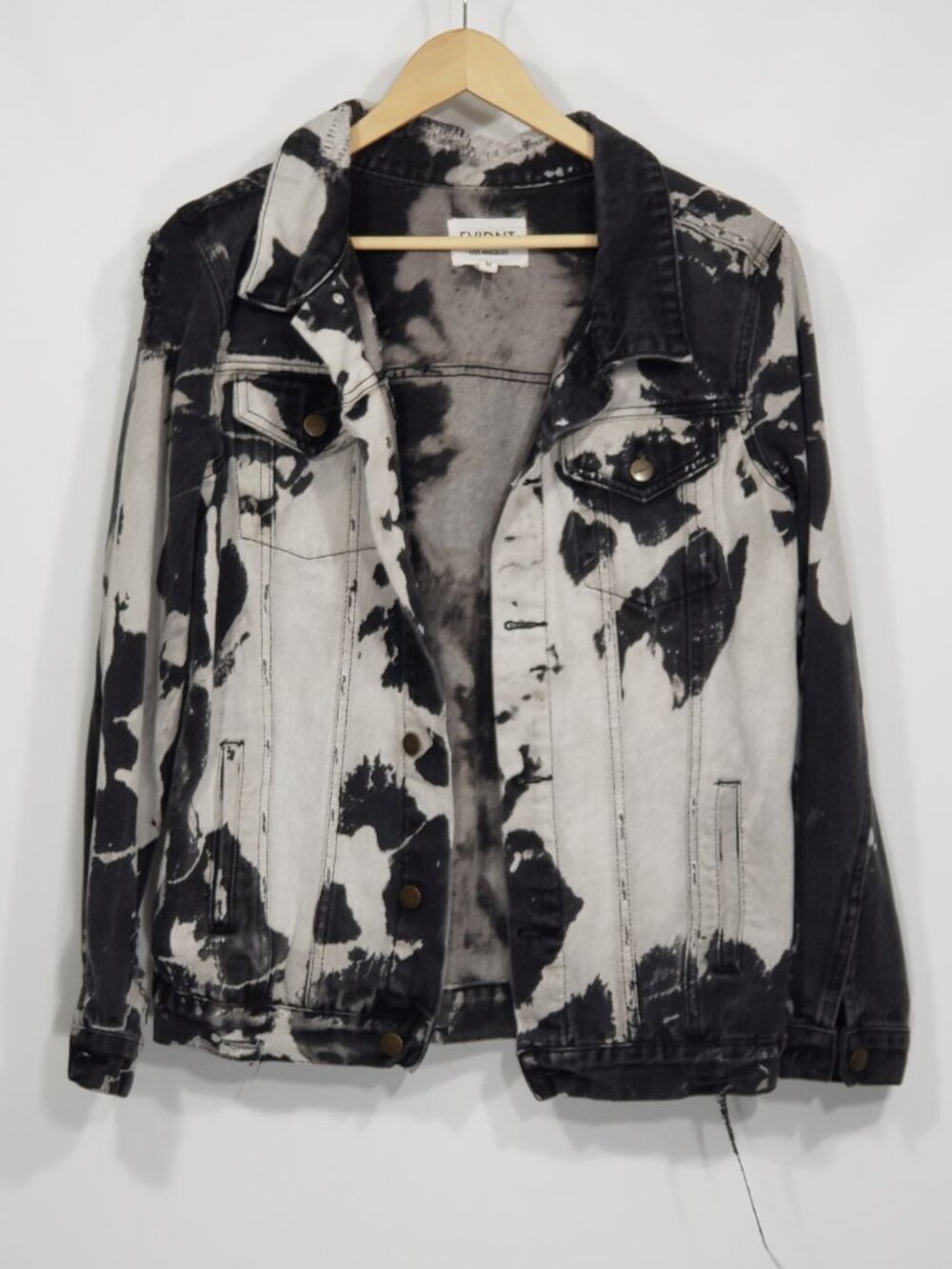 Evident  Black Bleached Denim Trucker Jacket  Men's Medium Distressed Grunge y2k
